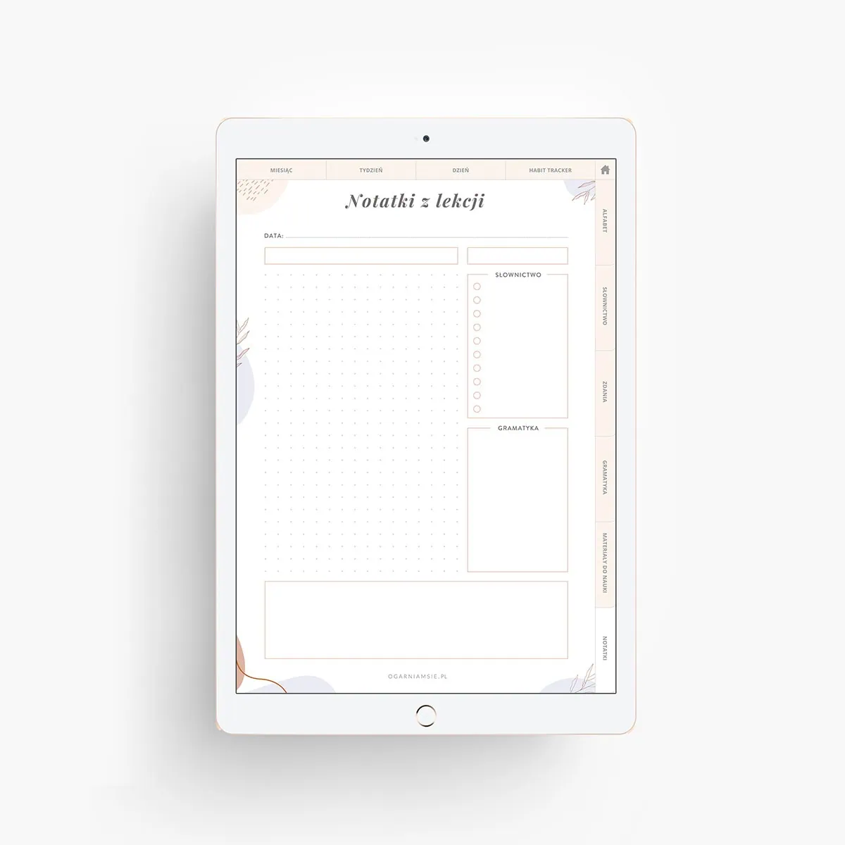 Planer językowy na iPada - notatki z lekcji