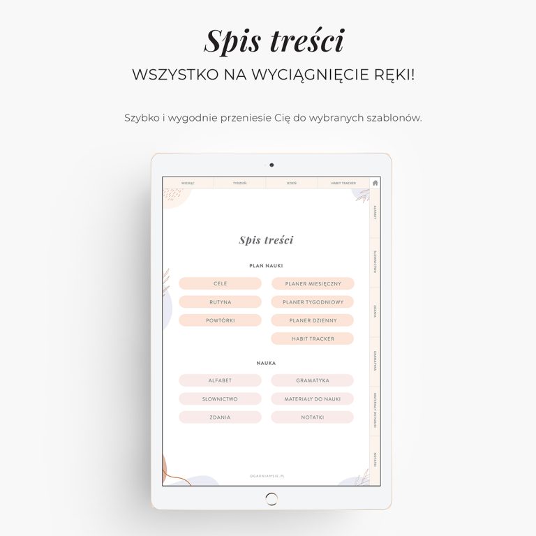Planer językowy na iPada - spis treści