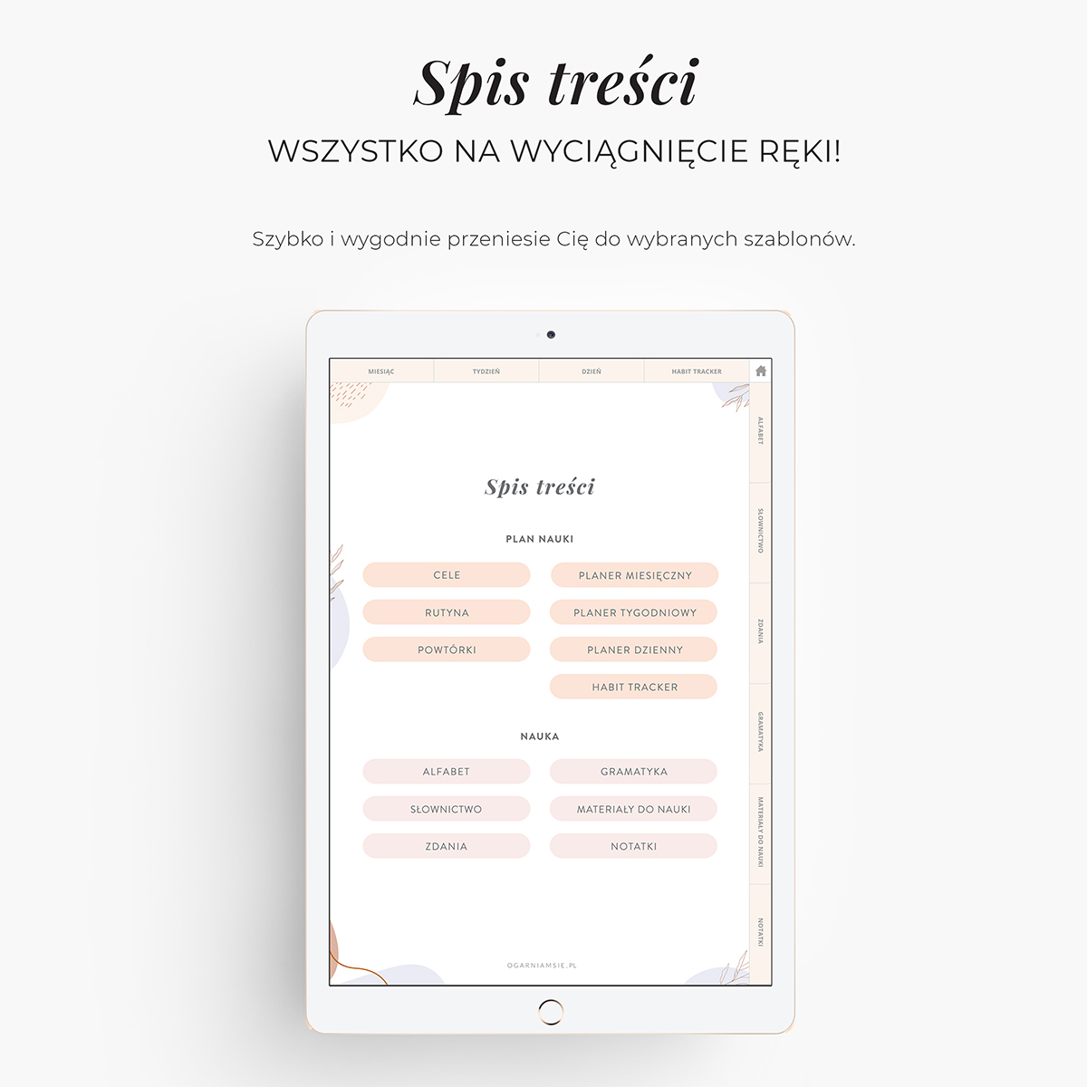 Planer językowy na iPada - spis treści