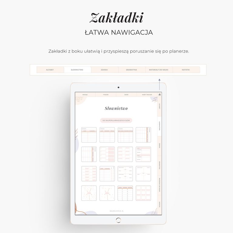 Planer językowy na iPada - zakładki