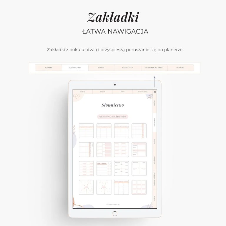 Planer językowy na iPada - zakładki