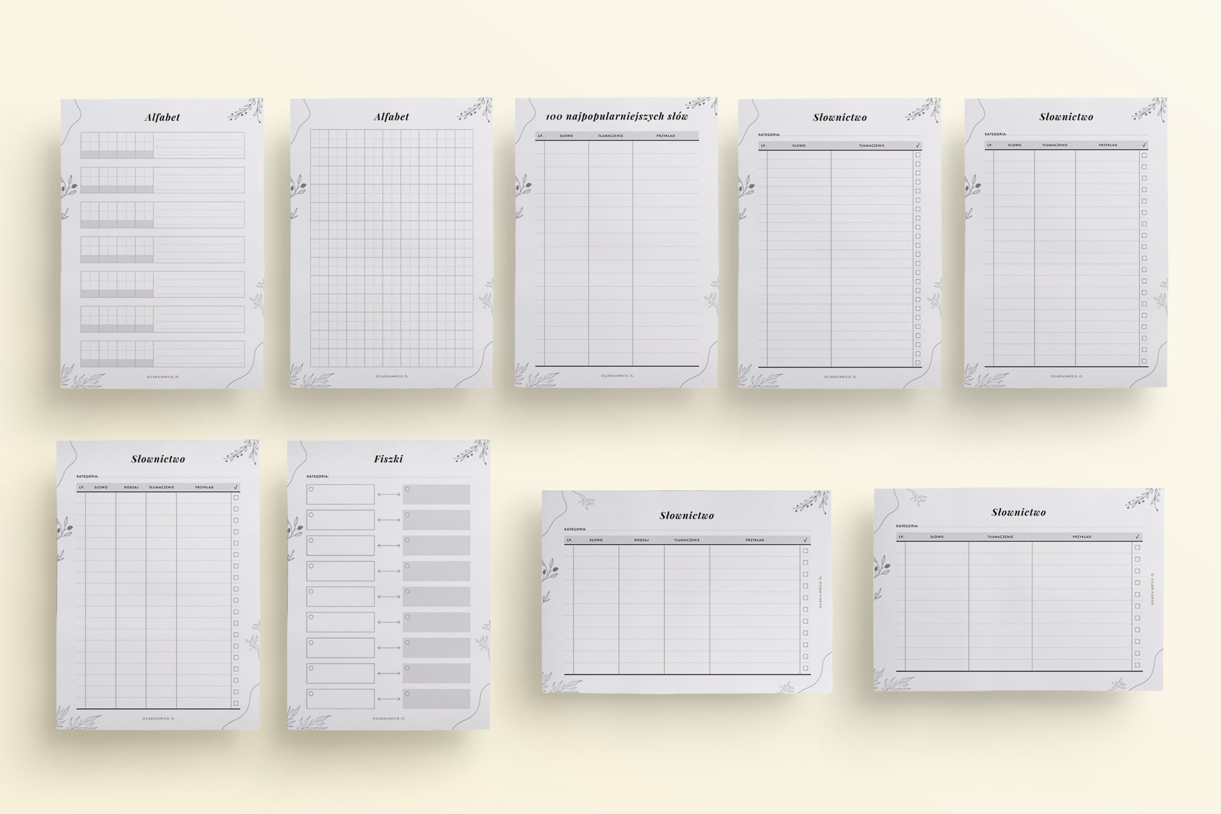 Planer językowy pdf do druku - lista szablonów 2