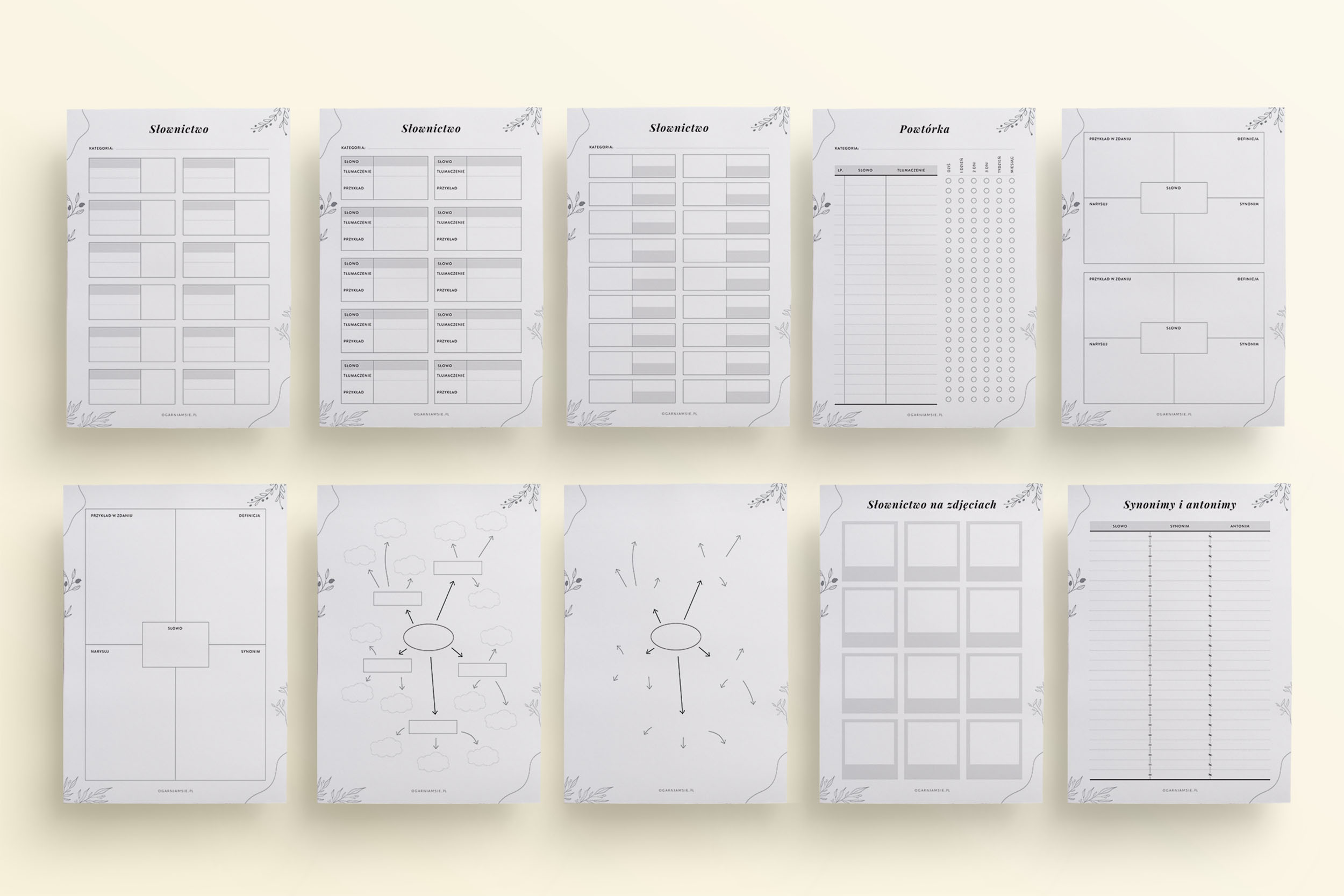 Planer językowy do druku - szablony
