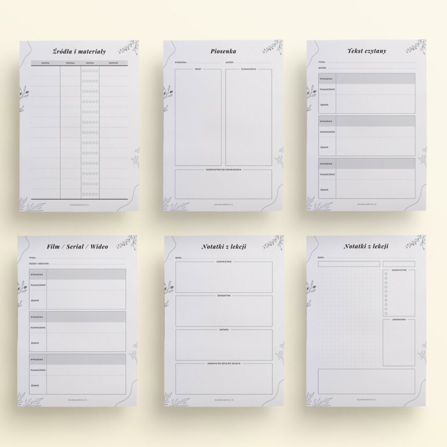 Planer językowy PDF - szablony do wydrukowania
