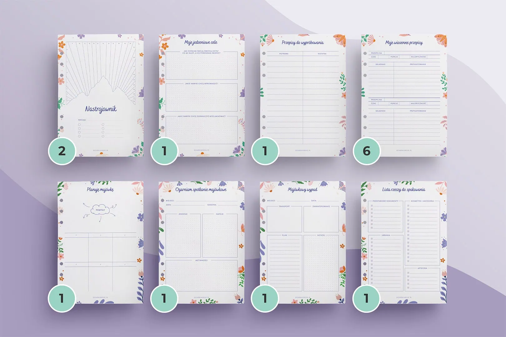 Wiosenny wkład do organizera - dostępne szablony w środku