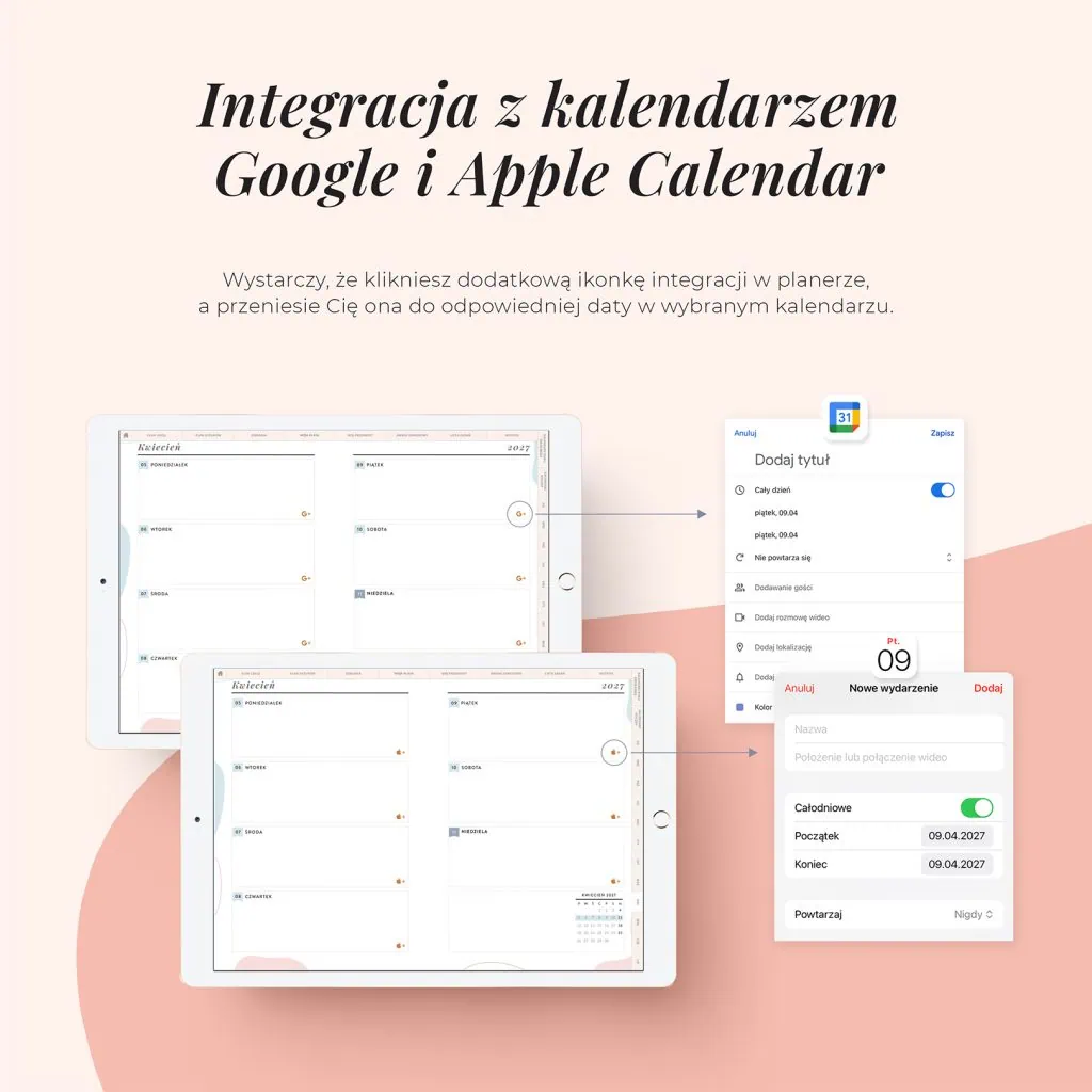 Digital planer nauczyciela | Integracja z google i apple calendar