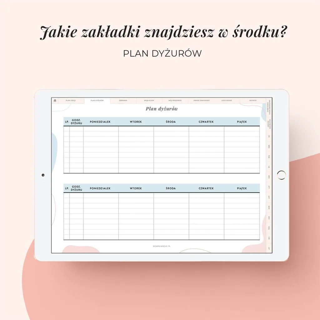 Digital planer nauczyciela | Zakładka plan dyżurów