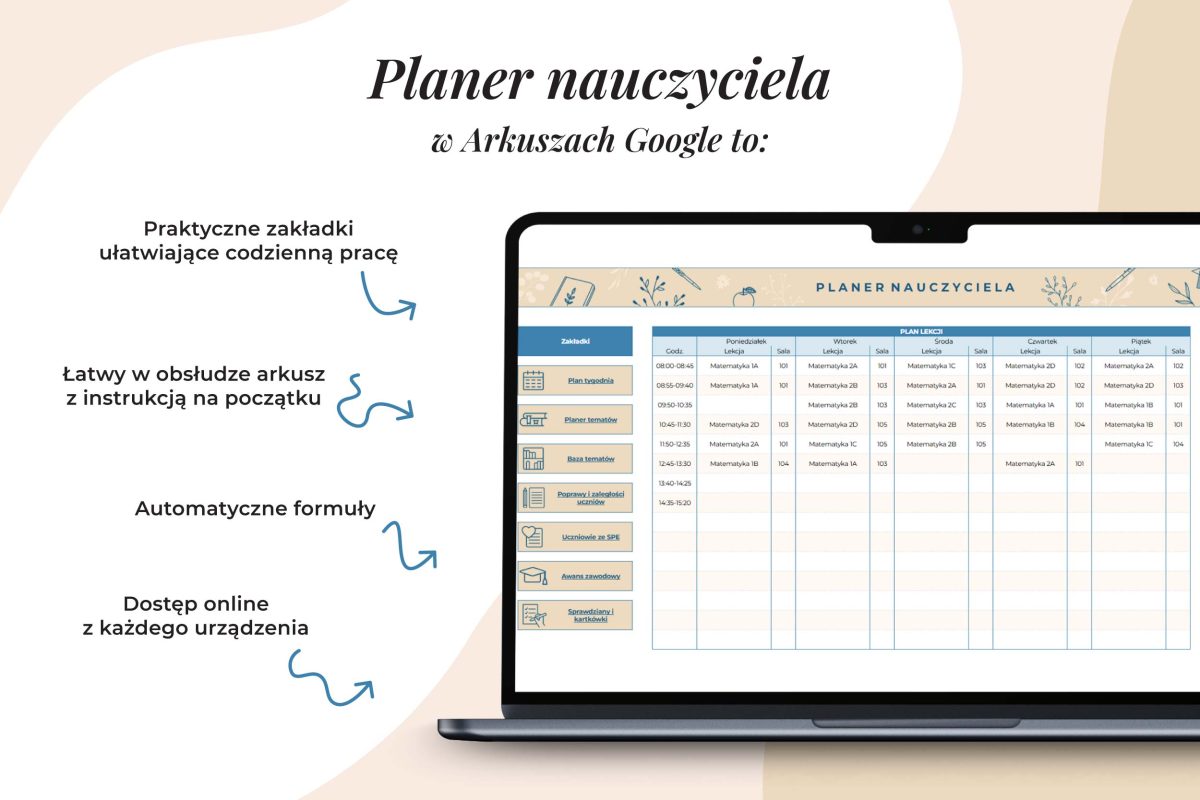 Planer nauczyciela Arkusz Google- cechy