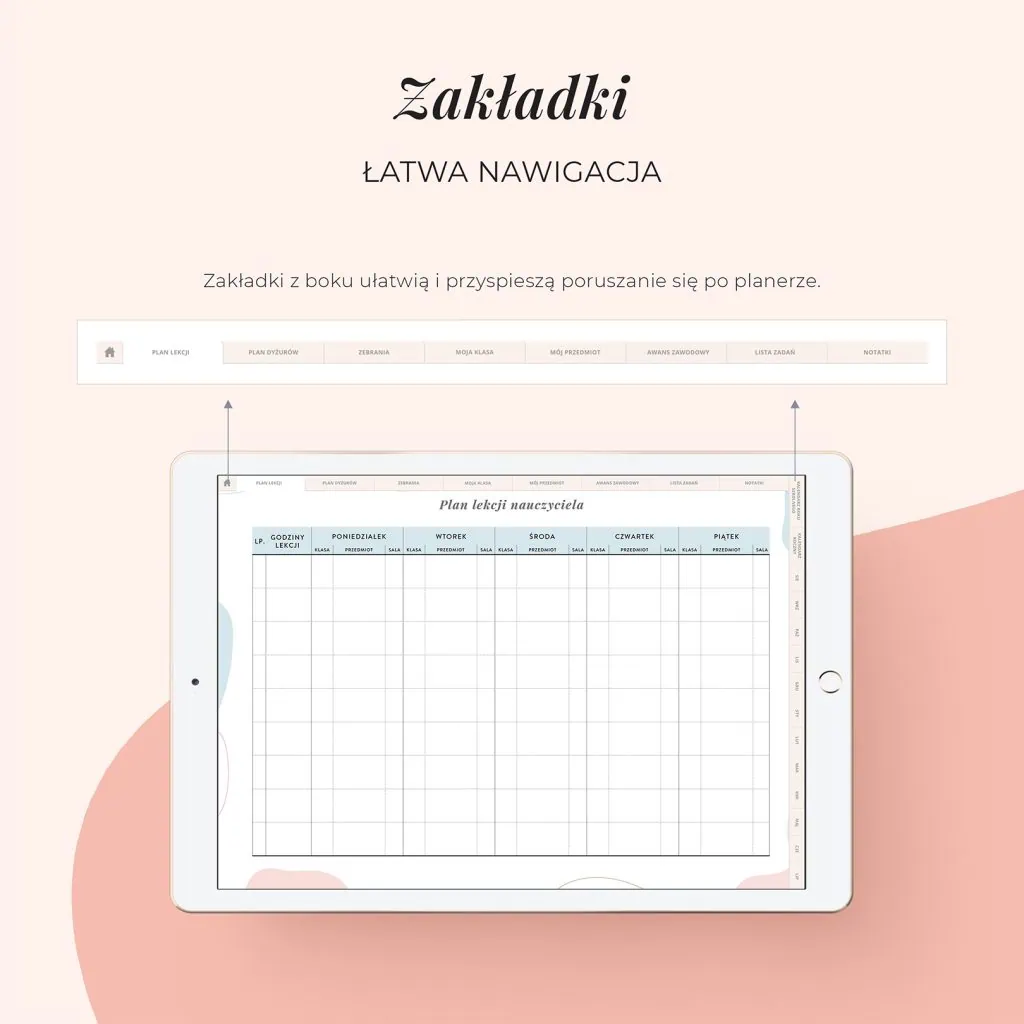 Digital planer nauczyciela | Zakładki z boku planera