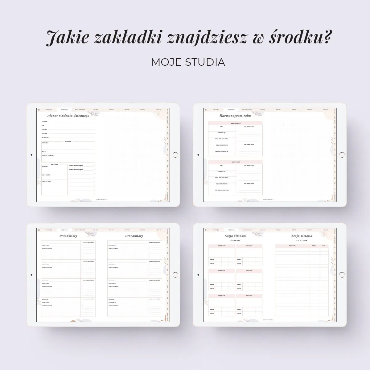 Digital planera studenta - zakładki moje studia