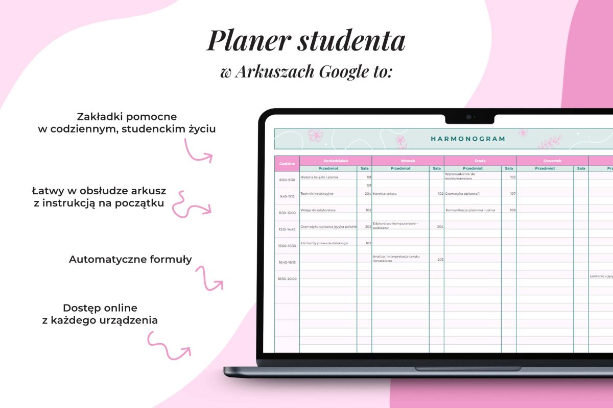 Planer studenta – cechy arkusza Google
