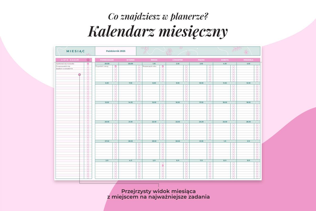 Planer studenta – kalendarz miesięczny