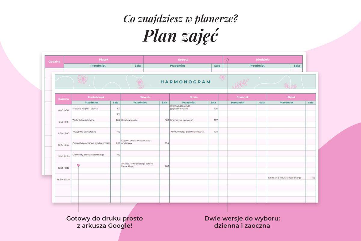 Planer studenta – plan zajęć (dzienny i zaoczny)