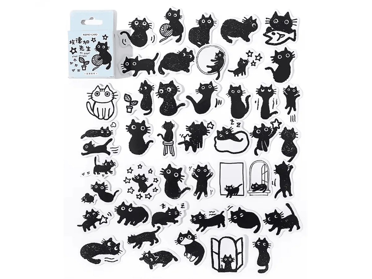 Naklejki do bullet journal czarno-białe Koty