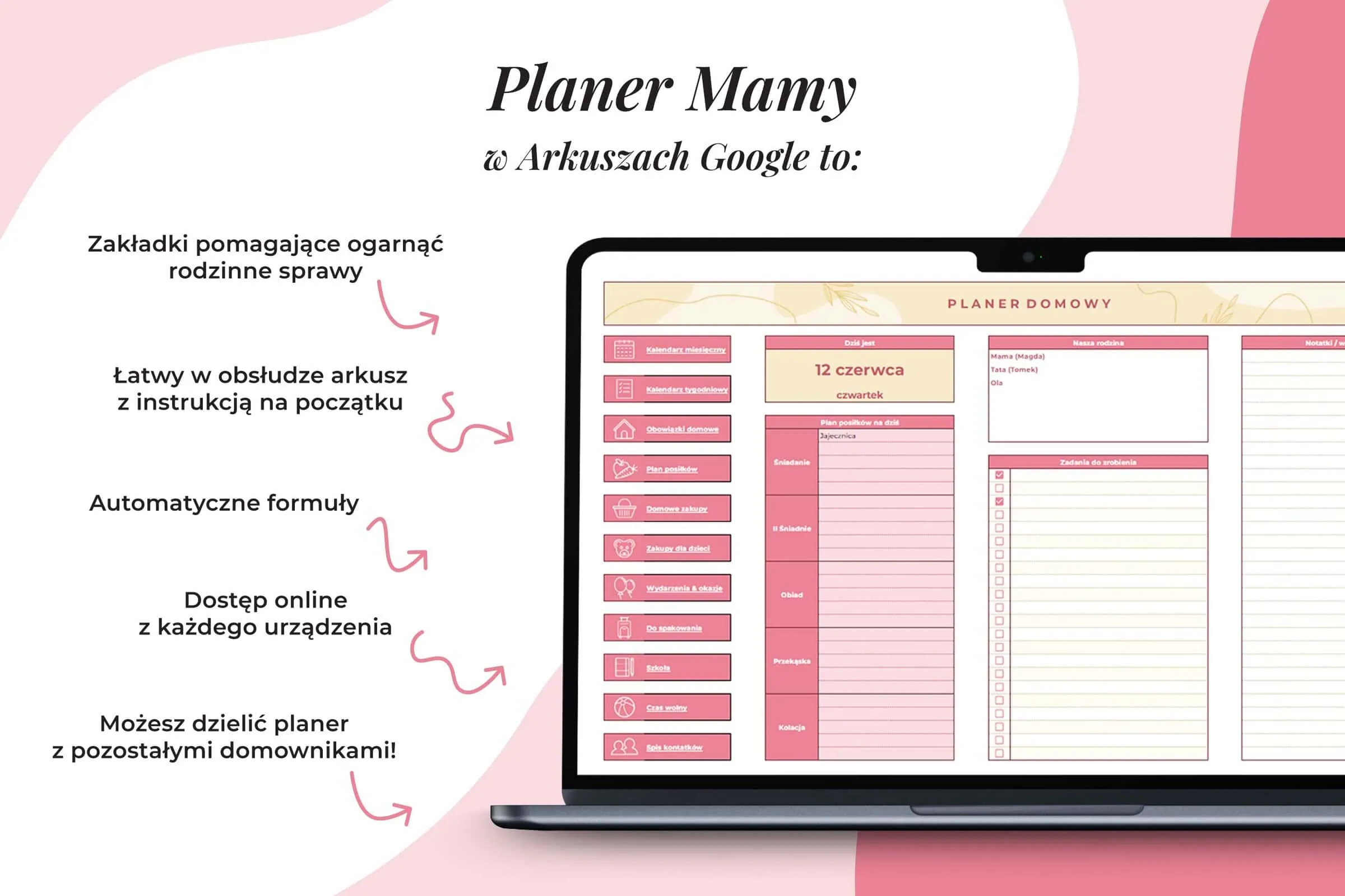 Planer Mamy w Arkuszu Google - cechy