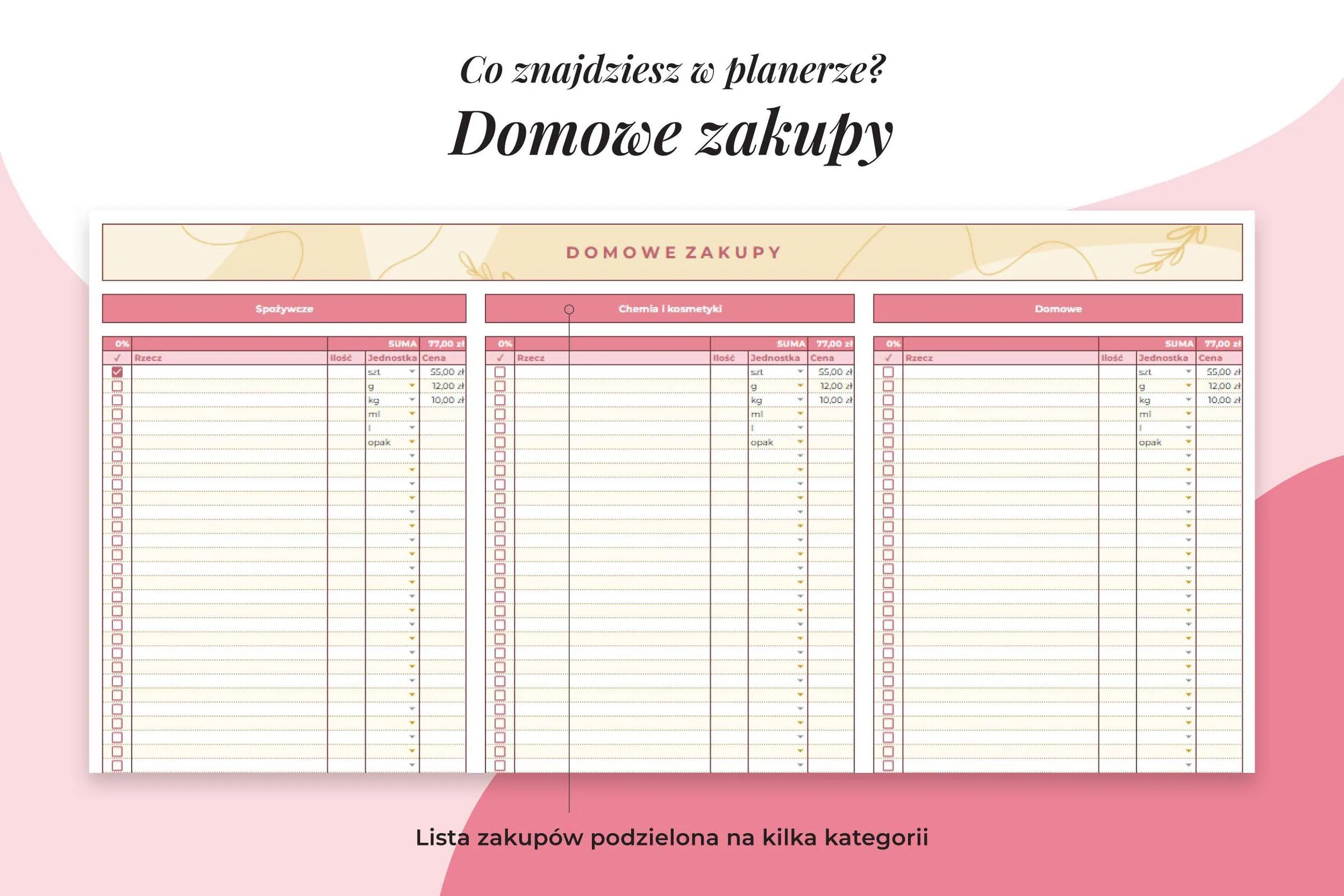Planer Mamy w Arkuszu Google - zakładka domowe zakupy