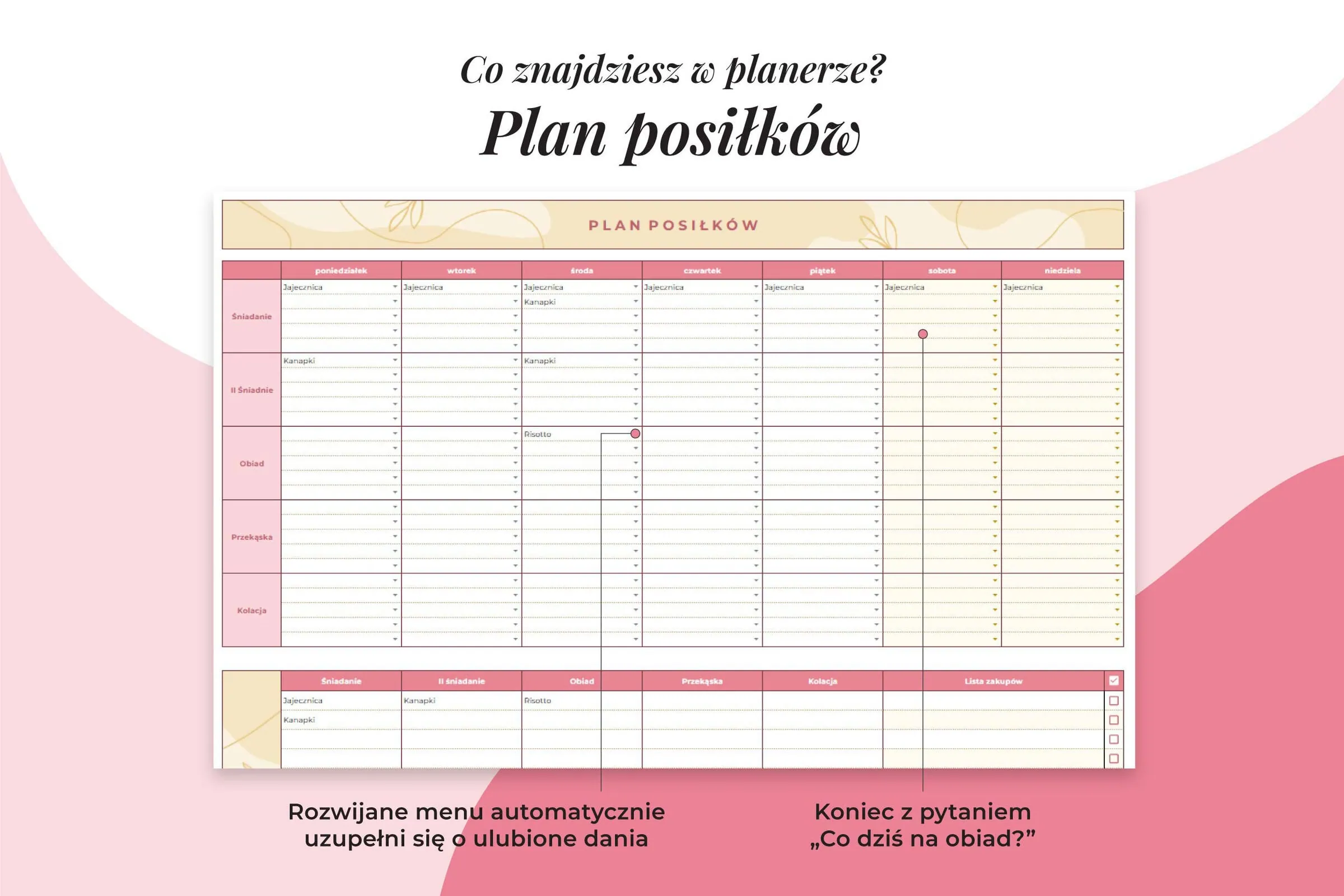 Planer Mamy - zakładka plan posiłków