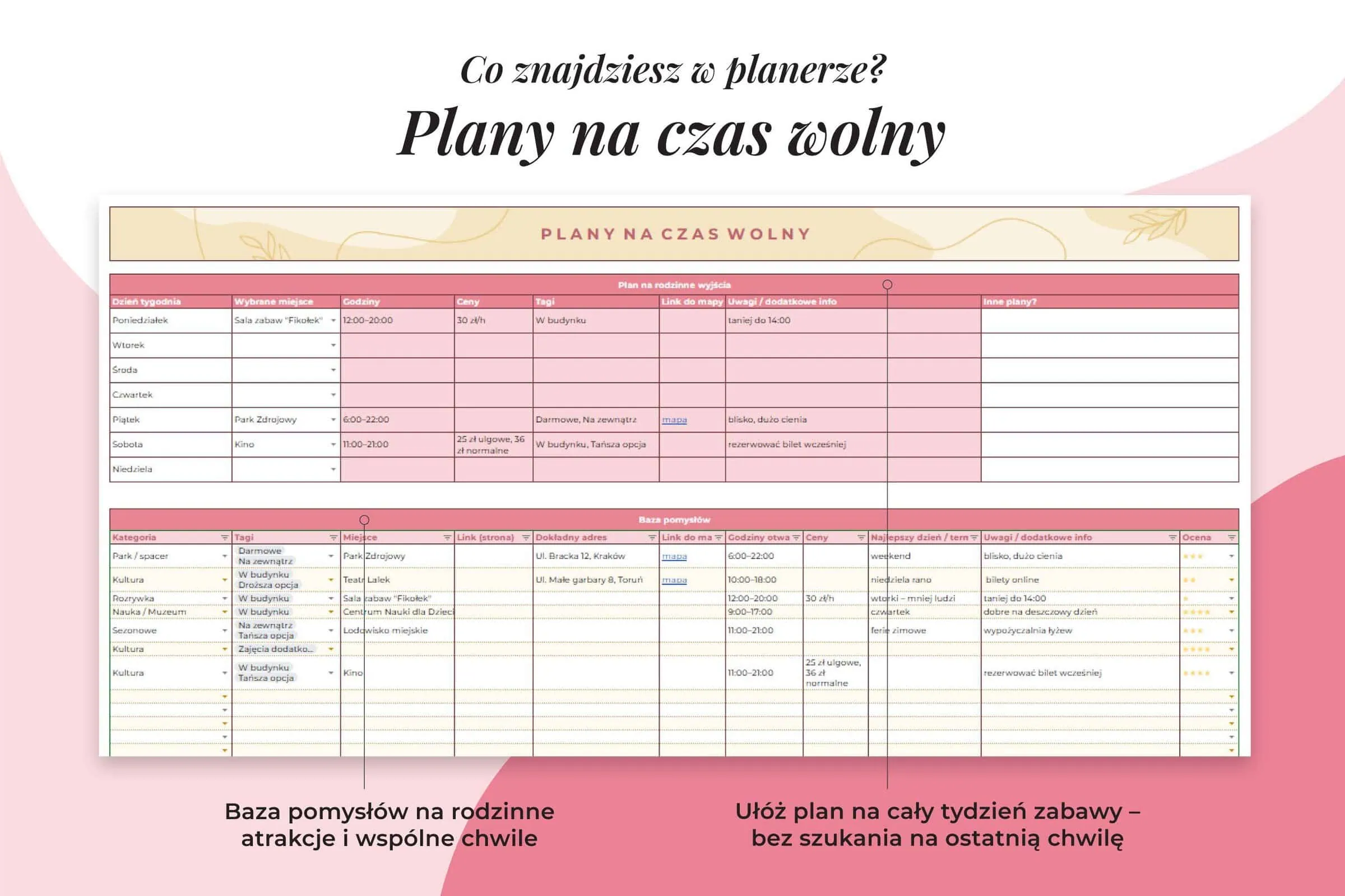 Planer Mamy - zakładka plany na czas wolny