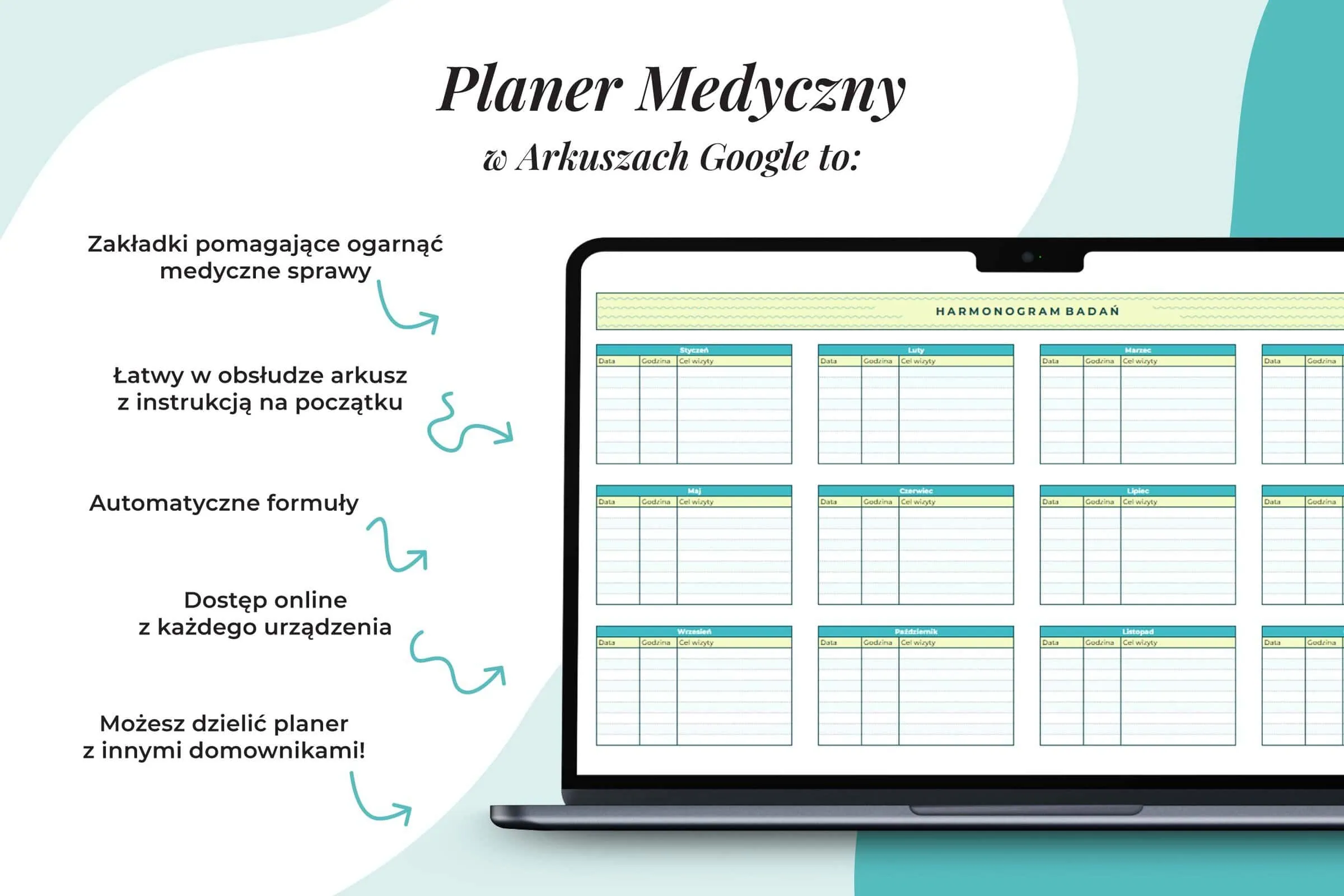 Planer Medyczny w arkuszu Google - cechy