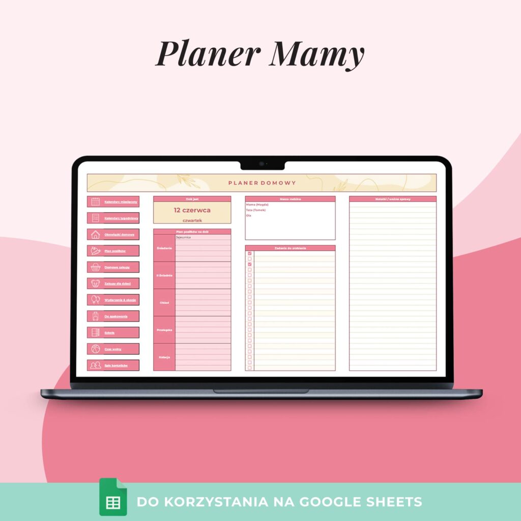 Planer Rodzinny dla Mamy - Arkusz Google
