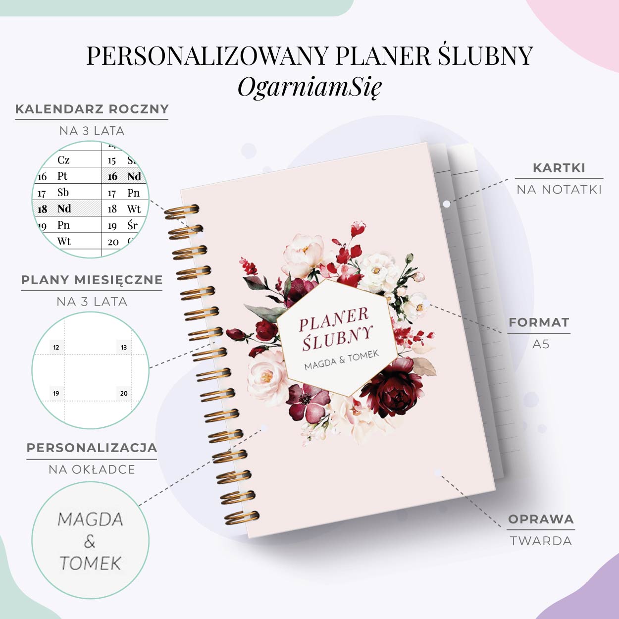 Personalizowany Planer ślubny oładka Flowers
