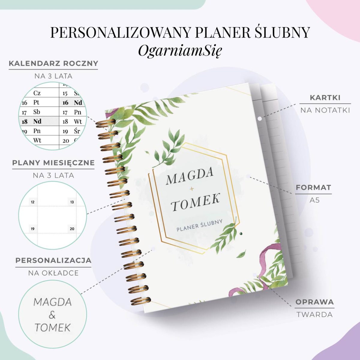 Personalizowany Planer ślubny oładka Green Elegance