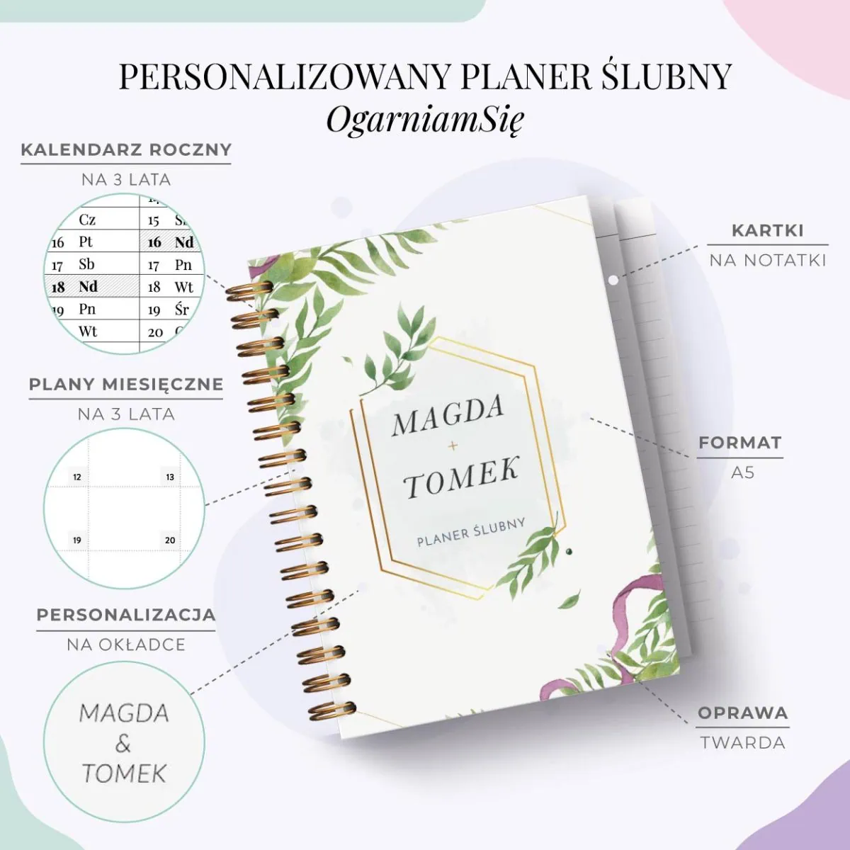 Personalizowany Planer ślubny oładka Green Elegance