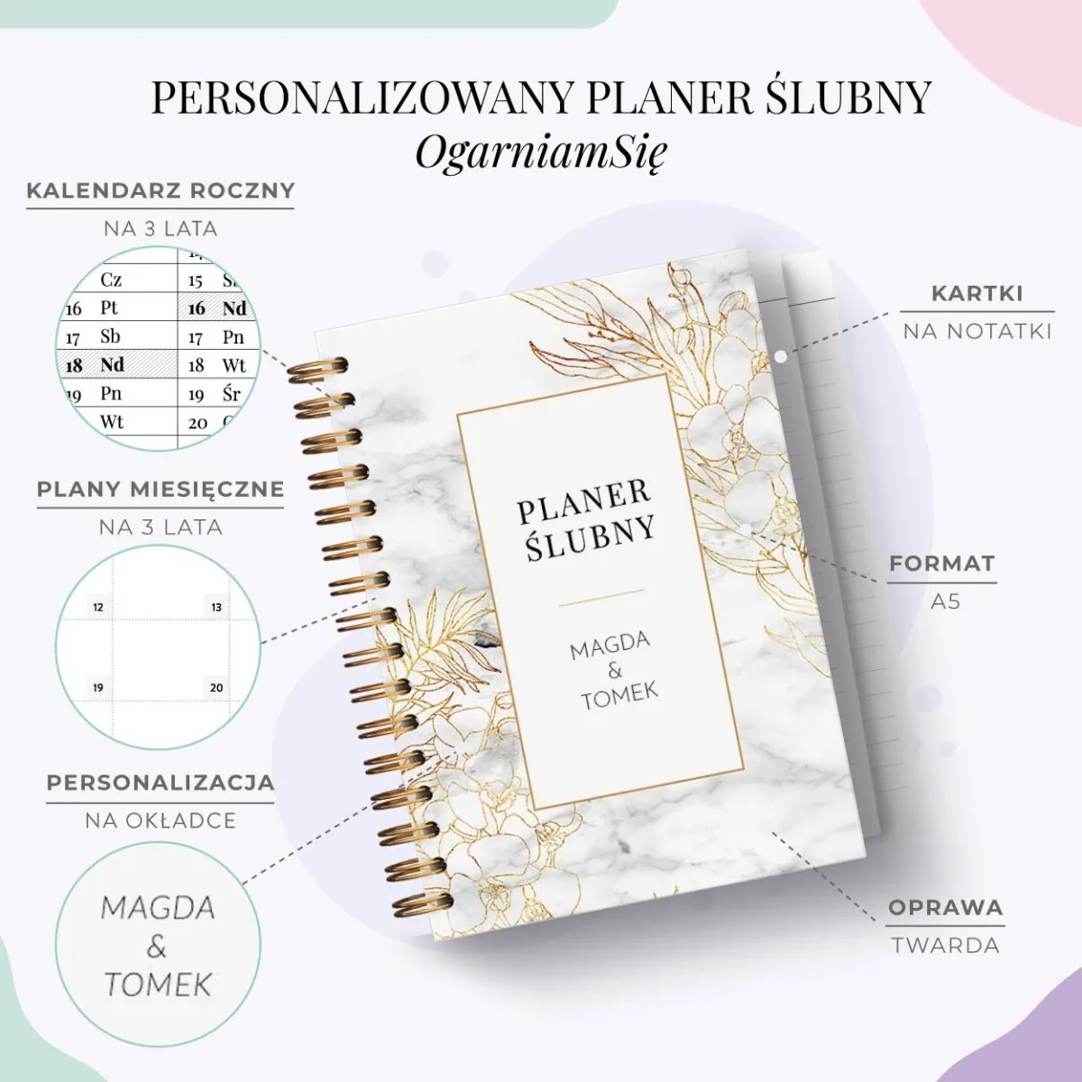 Personalizowany Planer ślubny oładka Marble