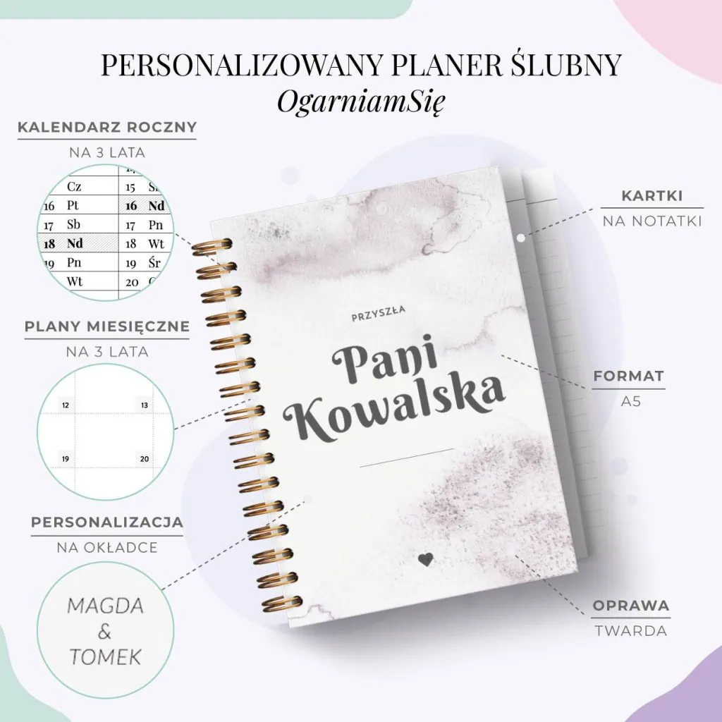 Personalizowany Planer ślubny oładka Violet Stone