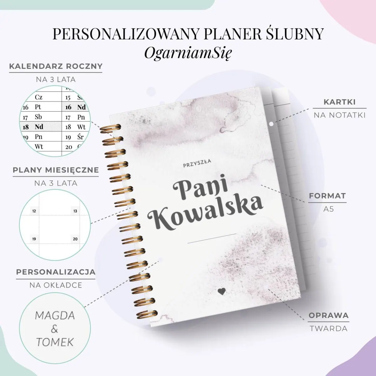 Personalizowany Planer ślubny oładka Violet Stone