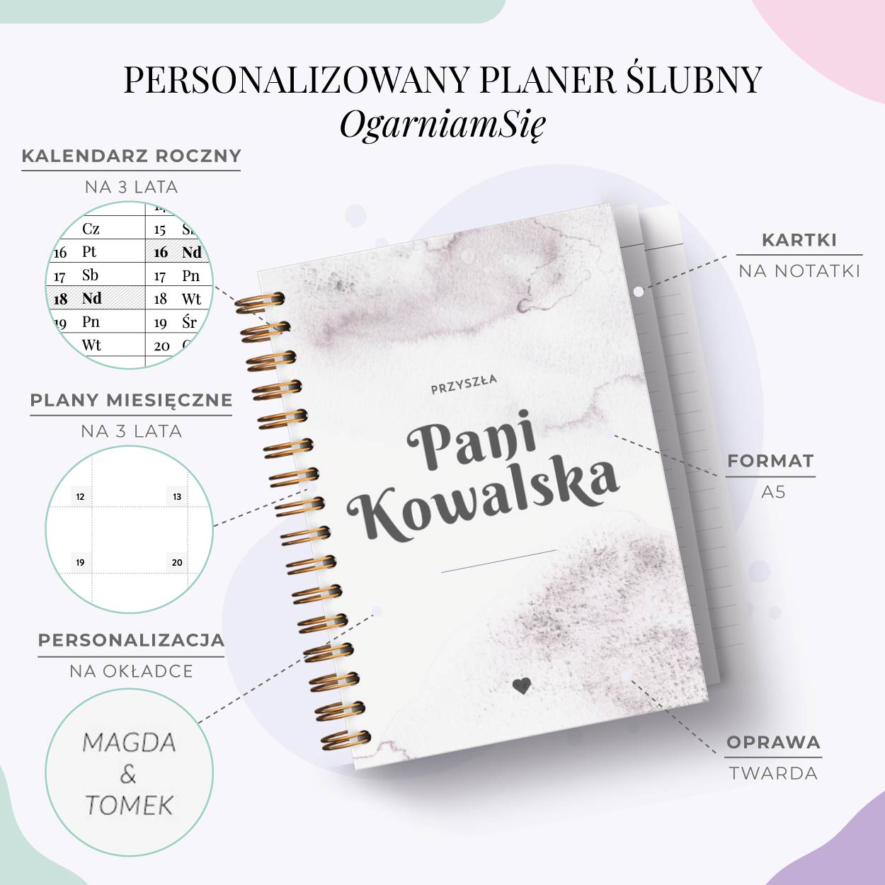 Personalizowany Planer ślubny oładka Violet Stone