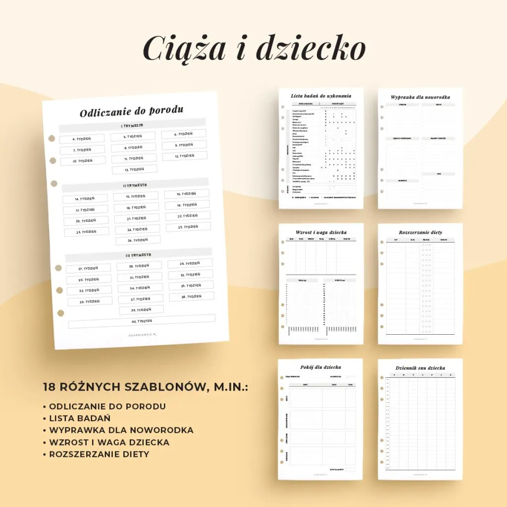 Szablony ciąża i rodzina w planerze rodzinnym do druku