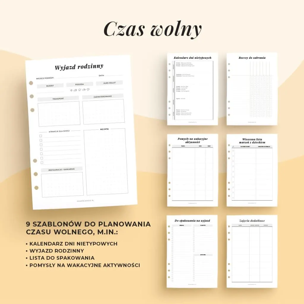 Szablony czas wolny w planerze rodzinnym do druku