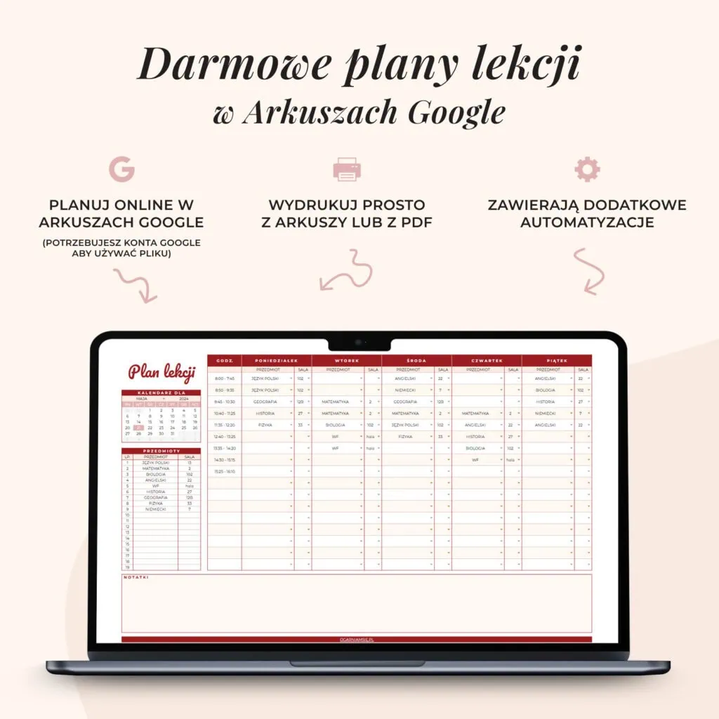 Plan lekcji online w Arkuszach Google