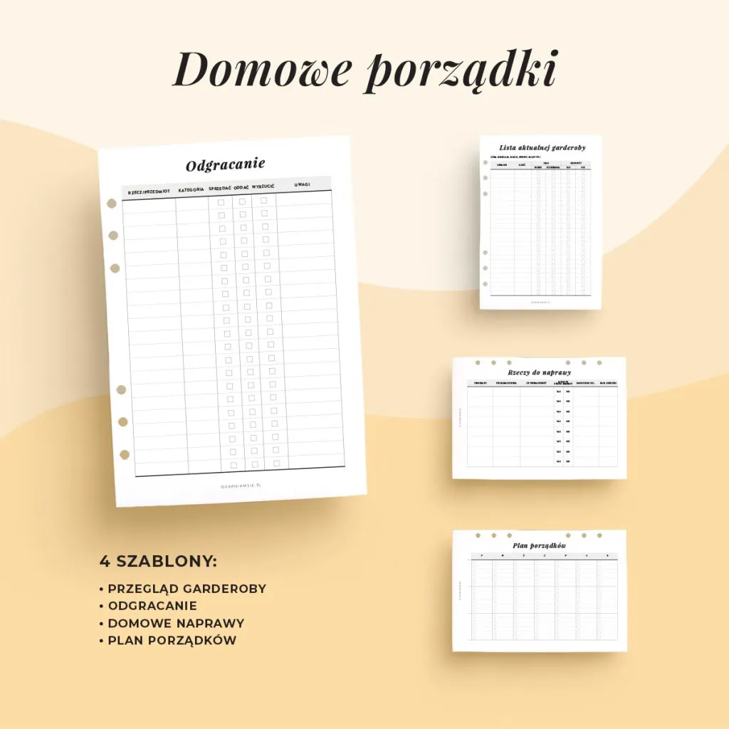 Szablony domowe porządki w planerze rodzinnym do druku