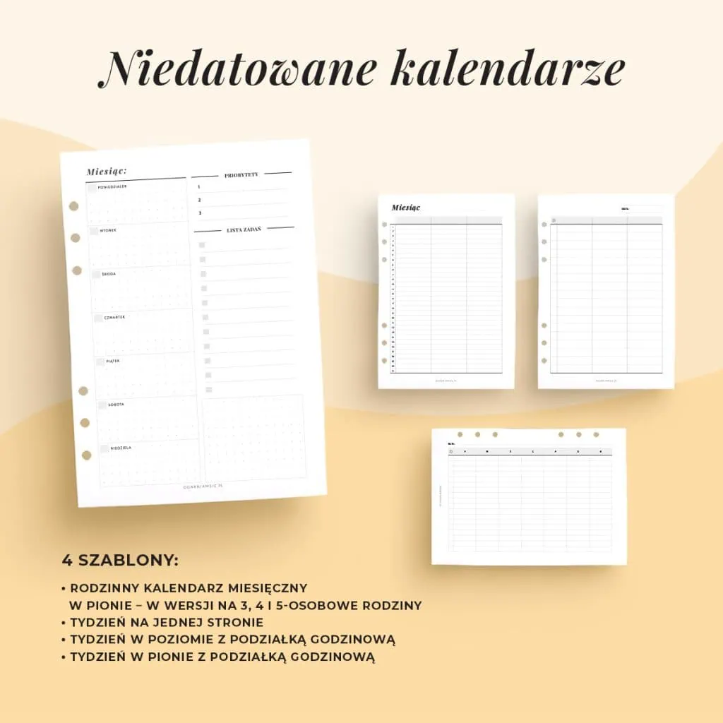 Niedatowane kalendarze w planerze rodzinnym do druku