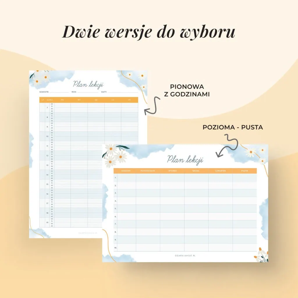 Plan lekcji do druku darmowy | W pionie i w poziomie