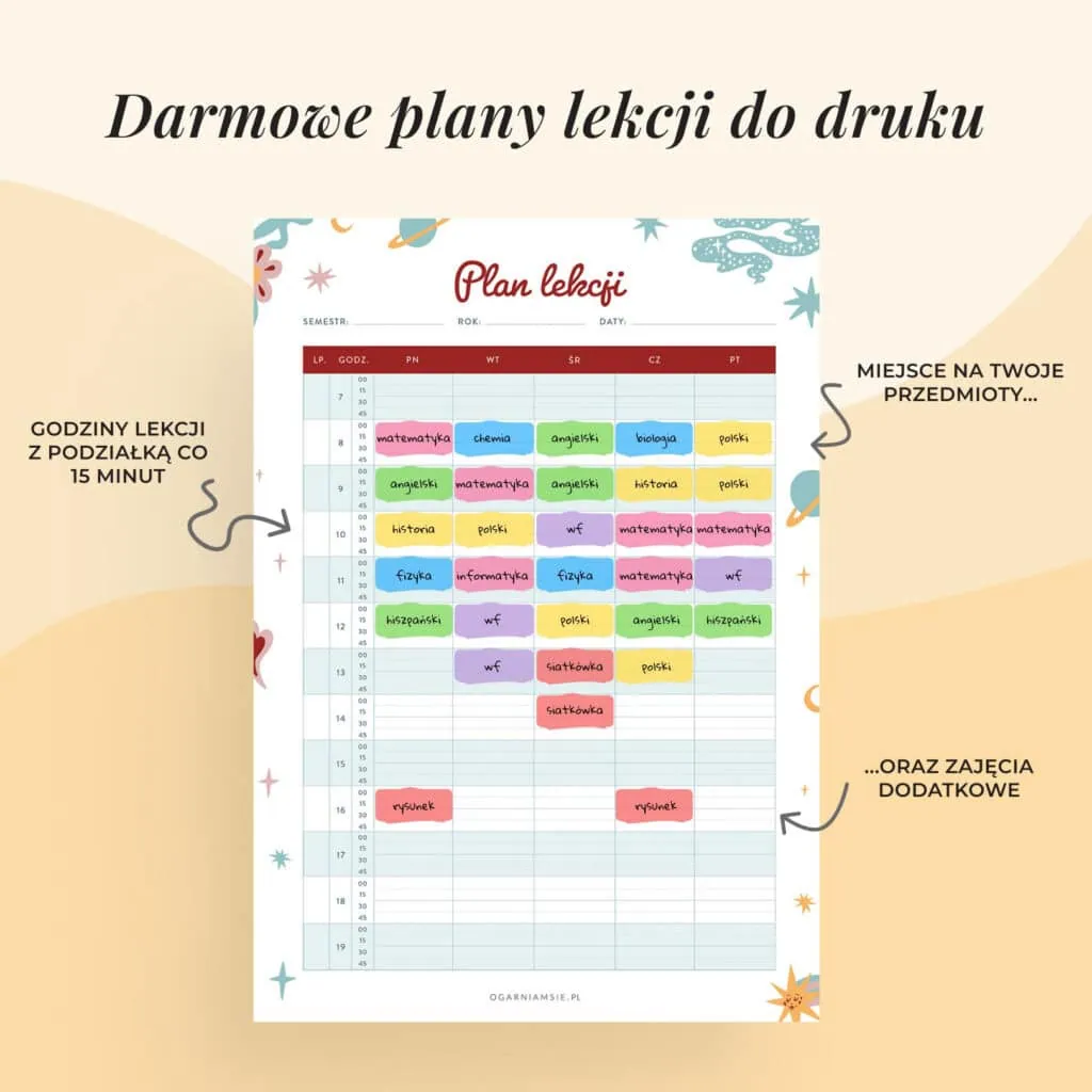 Plan lekcji do pobrania za darmo