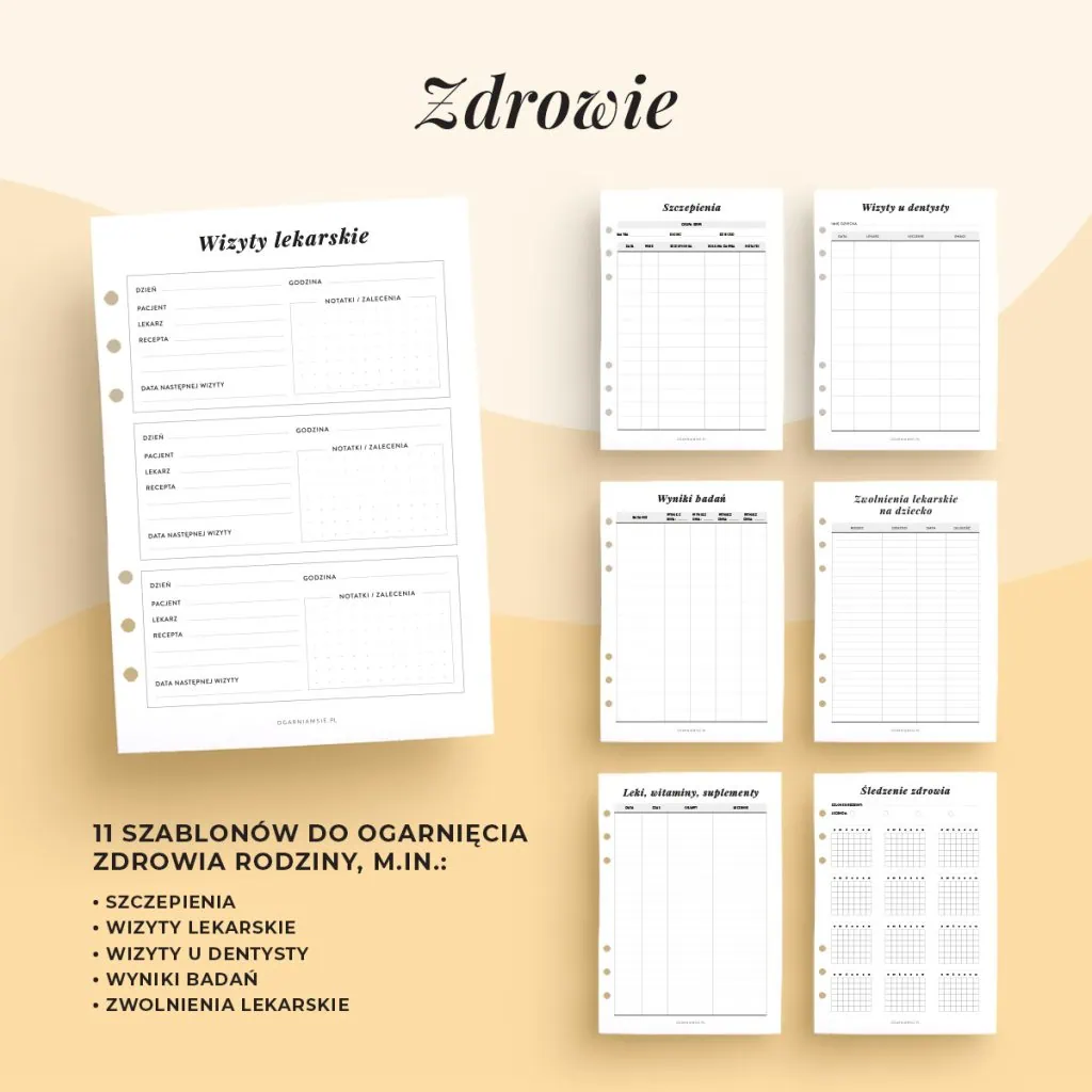 Planer rodzinny do druku - szablony zdrowie
