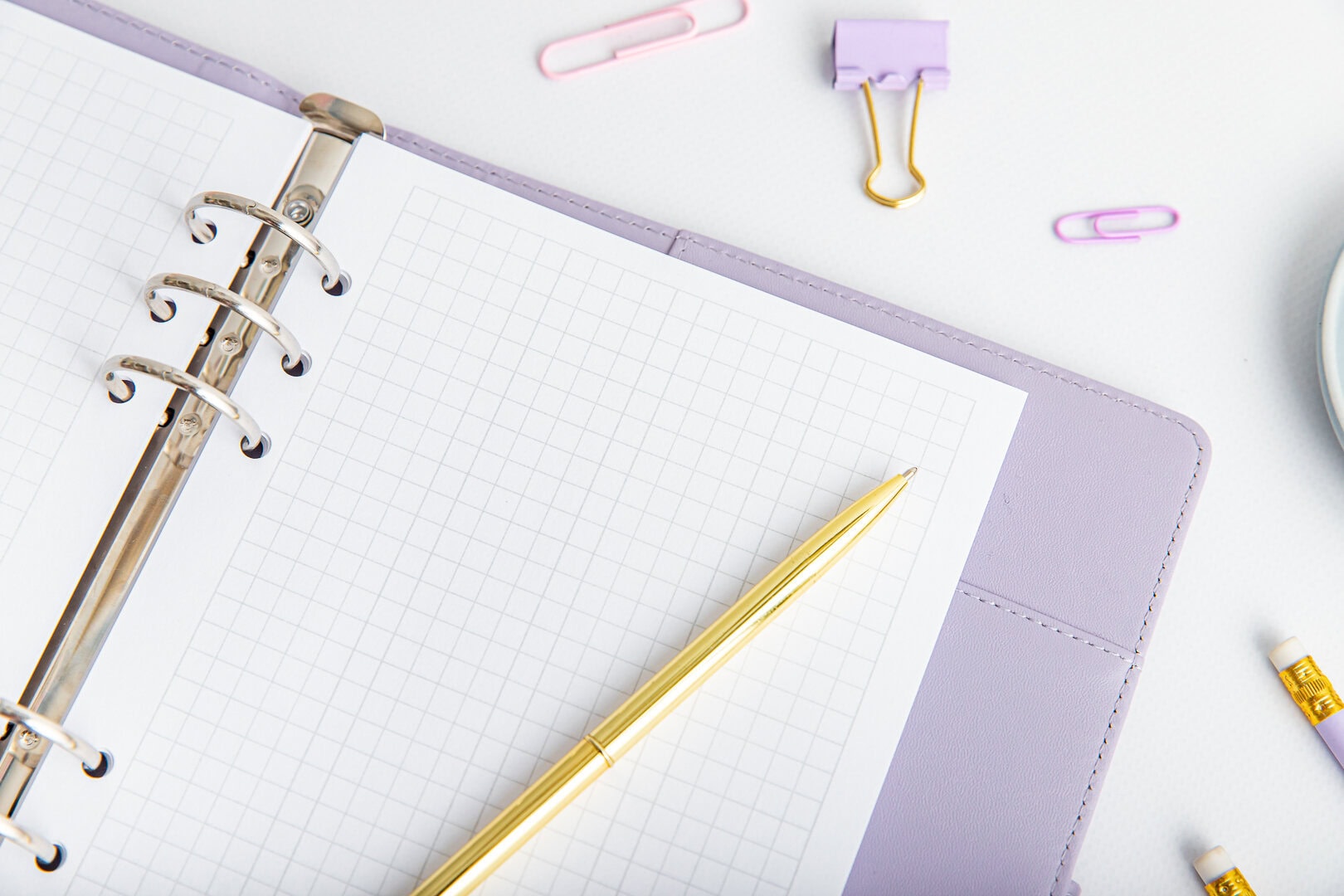 Wkład do organizera w kratkę w organizerze fioletowym