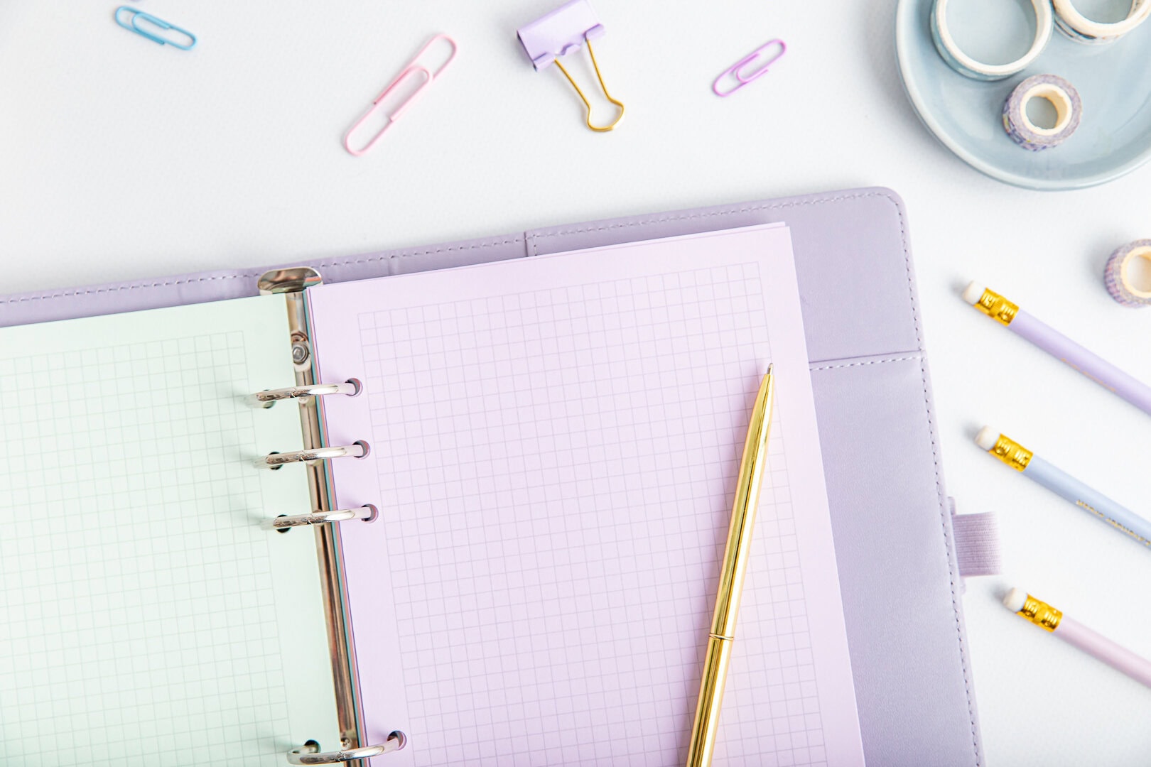 Wkład do organizera kartki w kratkę - kolor fioletowy i zielony