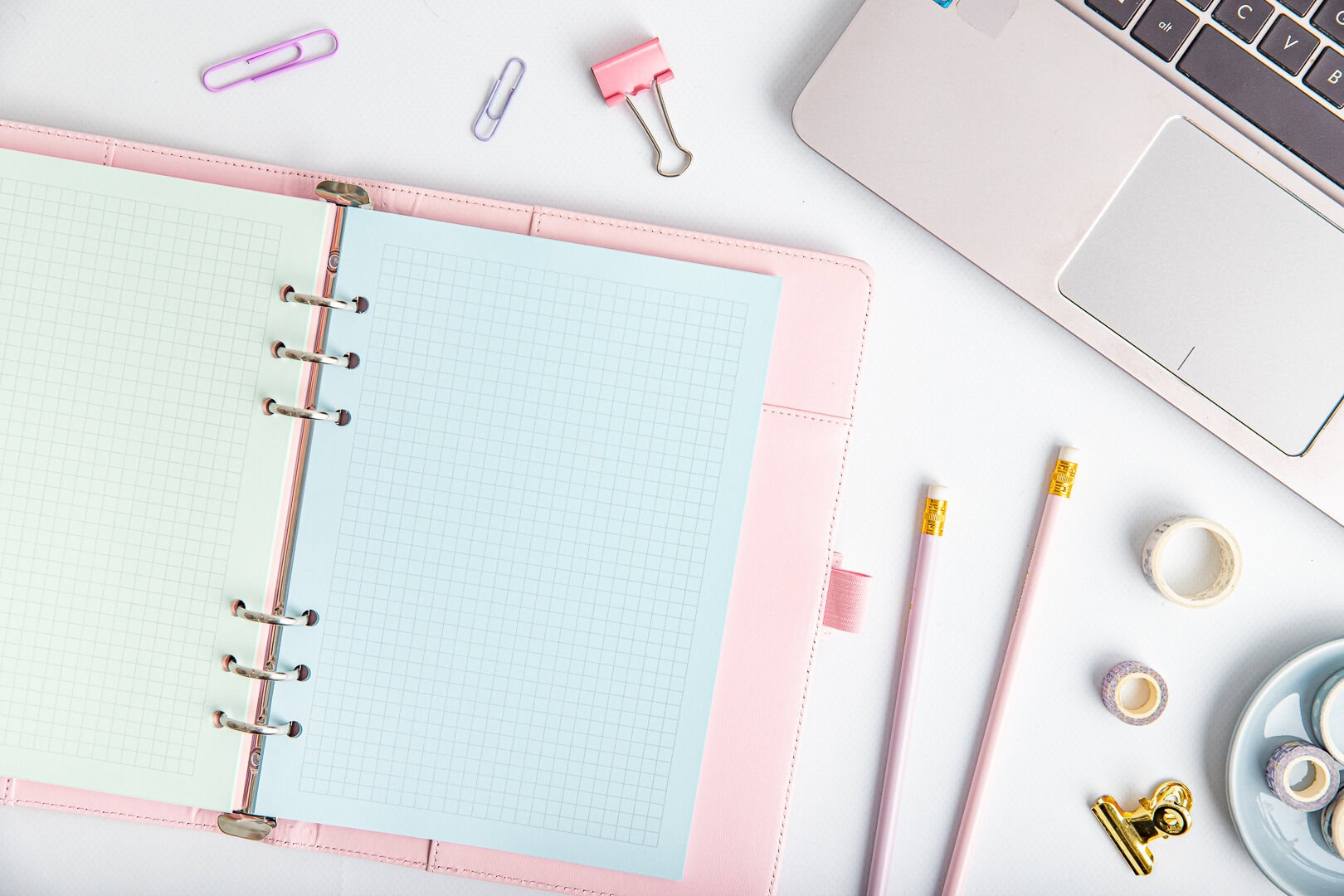 Wkład do organizera kartki w kratkę - kolor zielony i niebieski