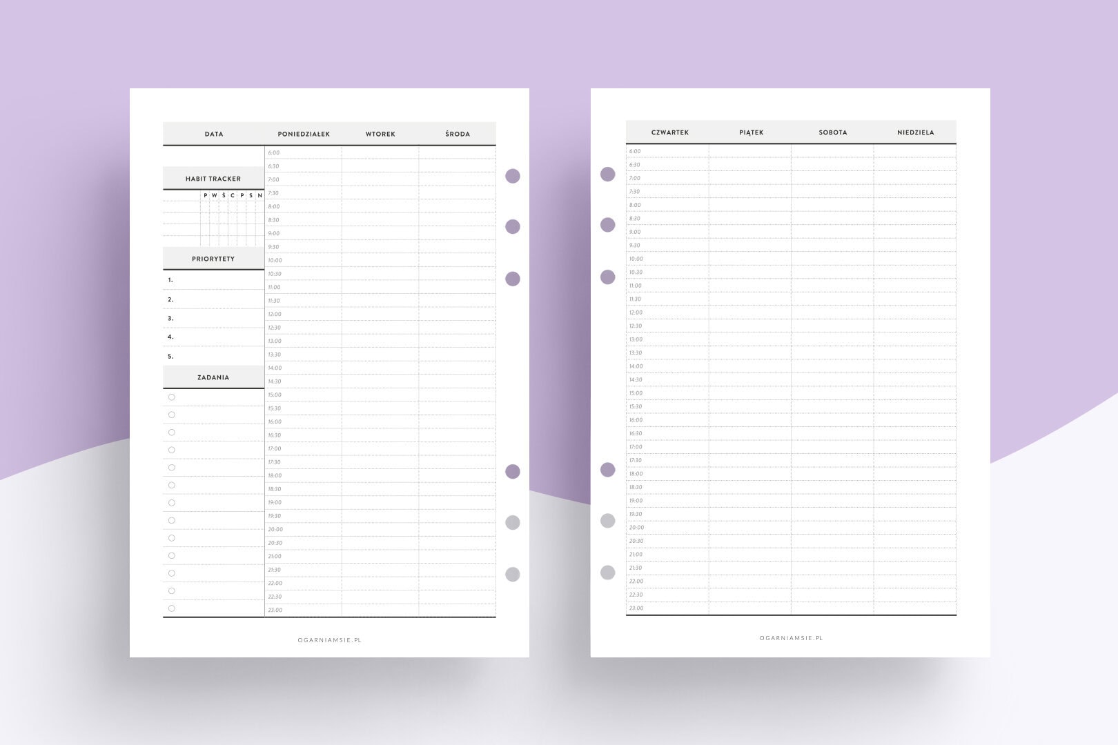 Wkład niedatowany tygodniowy z podziałką godzinową