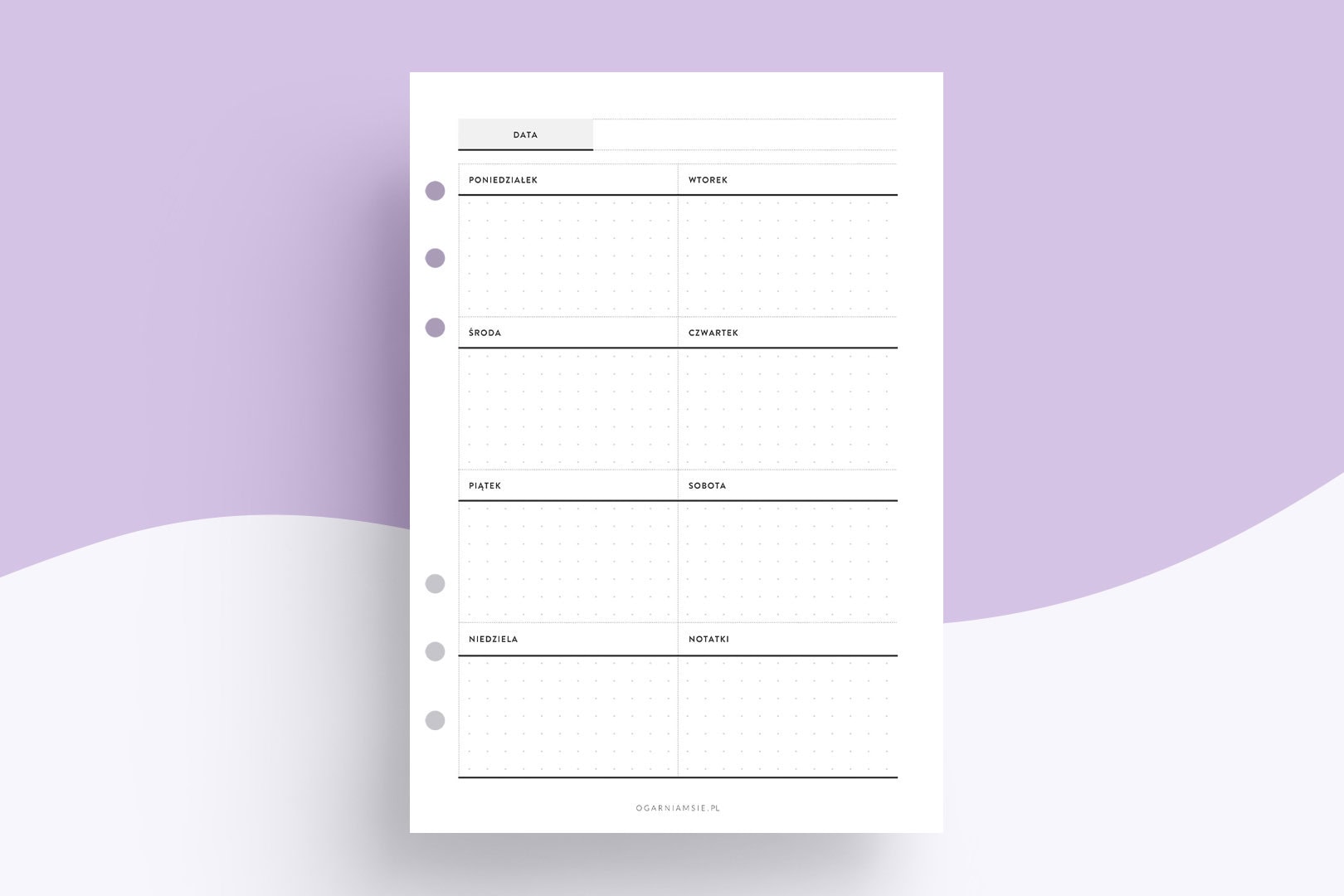 Wkład niedatowany tygodniowy dwustronny z notatkami