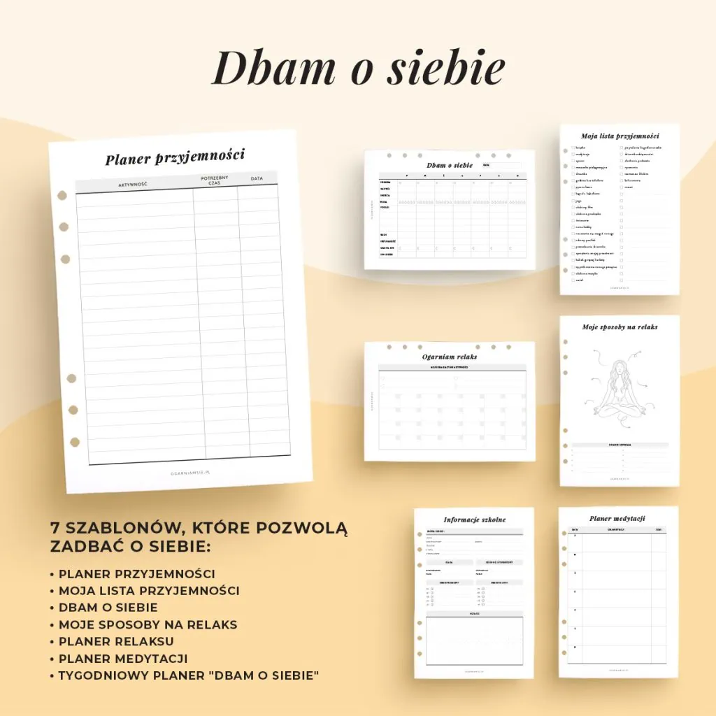 Szablony dnam o siebie w planerze rodzinnym do druku