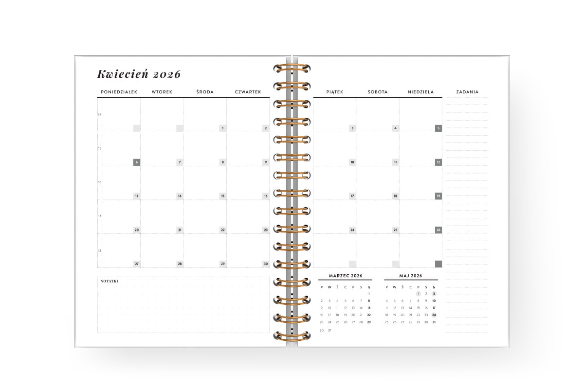 Wkład do planera 2026 - miesięczny kalendarz