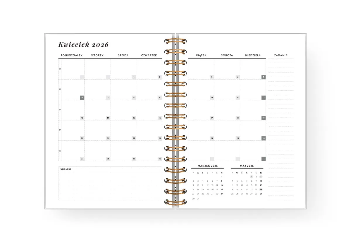 Wkład do planera 2026 - miesięczny kalendarz