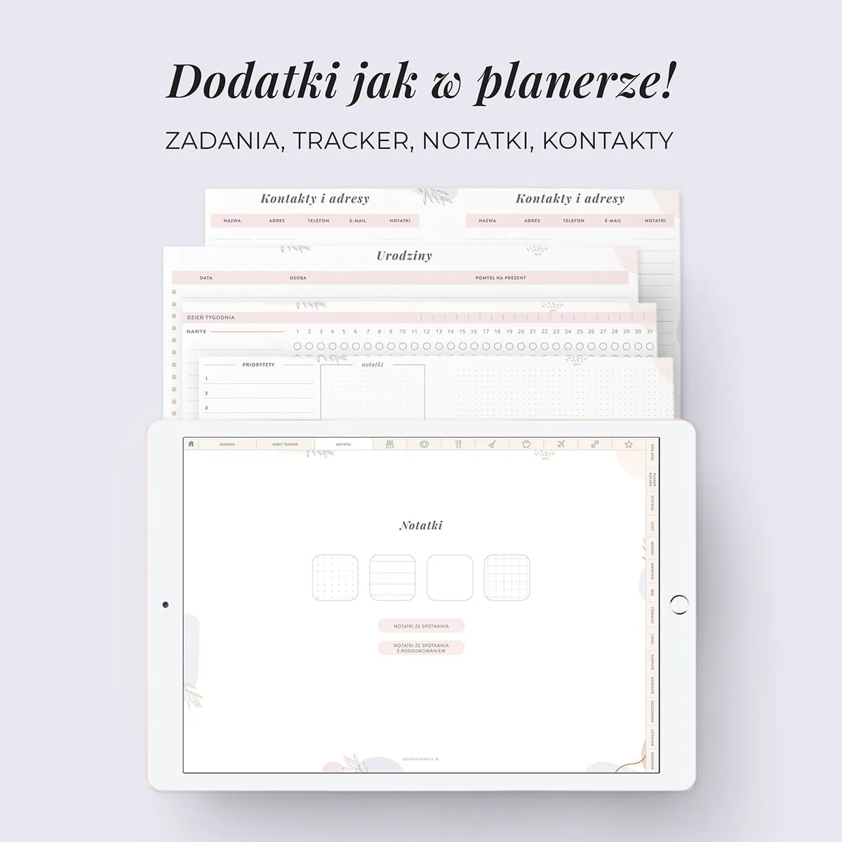 Digital Planer 2026 - zakładka zadania, tracker, notatki, kontakty
