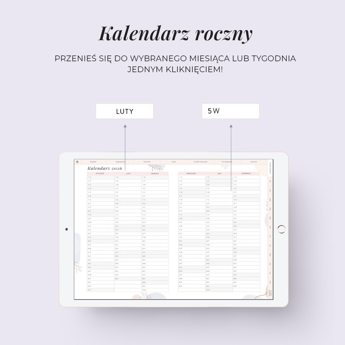 Digital Planer ADHD - zakładka kalendarz roczny