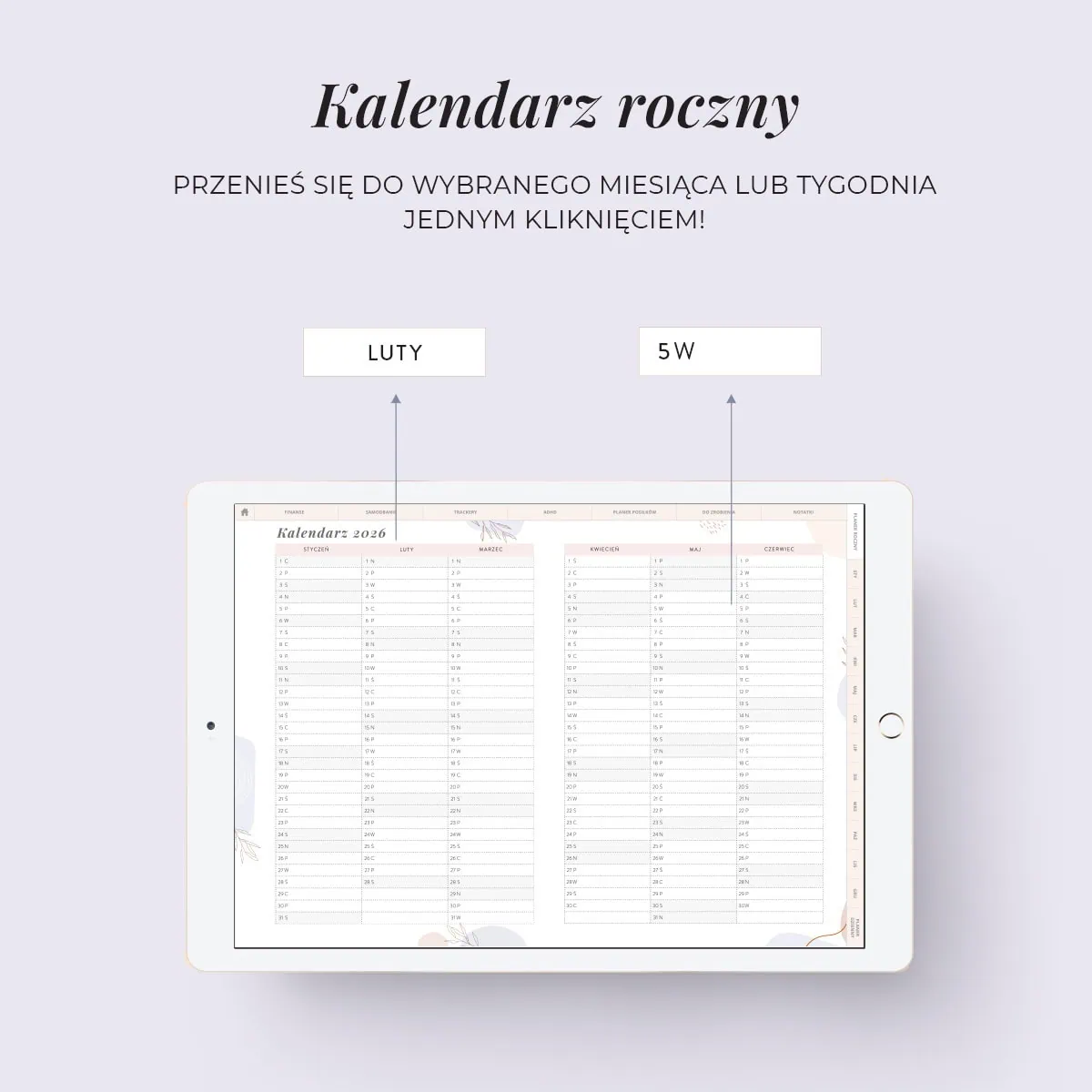 Digital Planer ADHD - zakładka kalendarz roczny